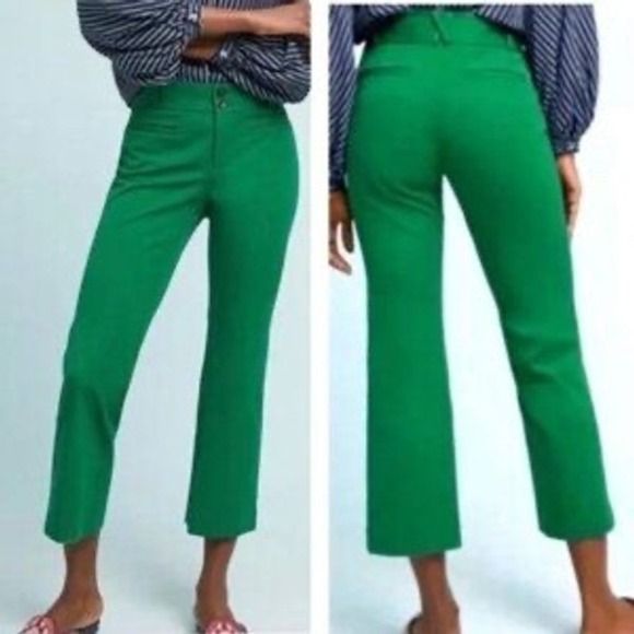 Anthropologie Pants - Anthropologie The Essential Crop Flare Pants 0 Kelly Green Trouser Office